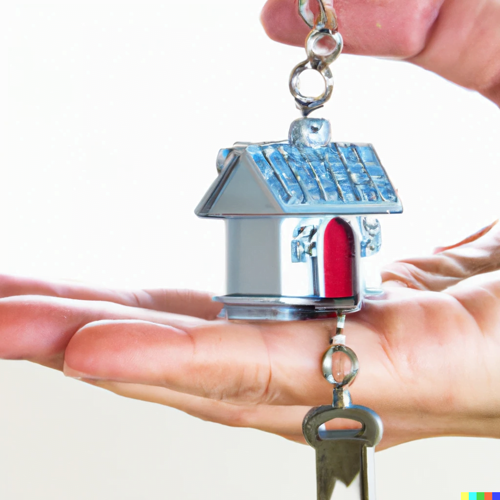 Alternative prêt immobilier Petite maison tenue dans une main avec un trousseau de clés
